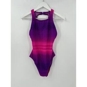 Athena Vintage Swimsuit Womens 10 Purple Pink Ombre Backless Sleeveless Stretchy